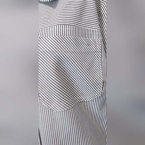 Chico’s Blue & White Striped Indigo Snap Front Jacket Roll Tab Sleeves, SZ 3 NWT - Picture 2 of 16